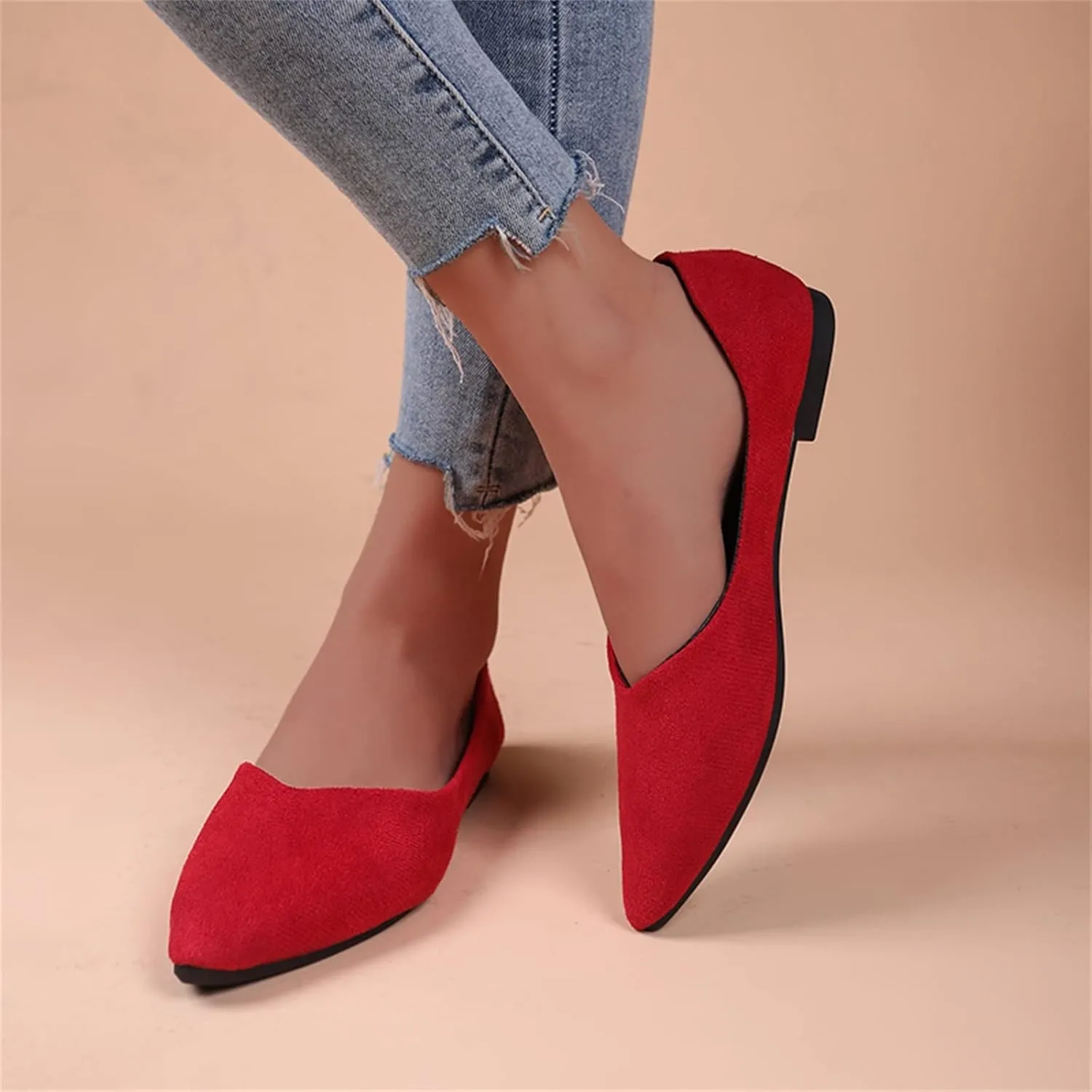 Women's Dress Flat Ballet Low Wedge Ladies Summer Fashion Solid Colour Simple Pointed Women's Ballet Flat Comfortable