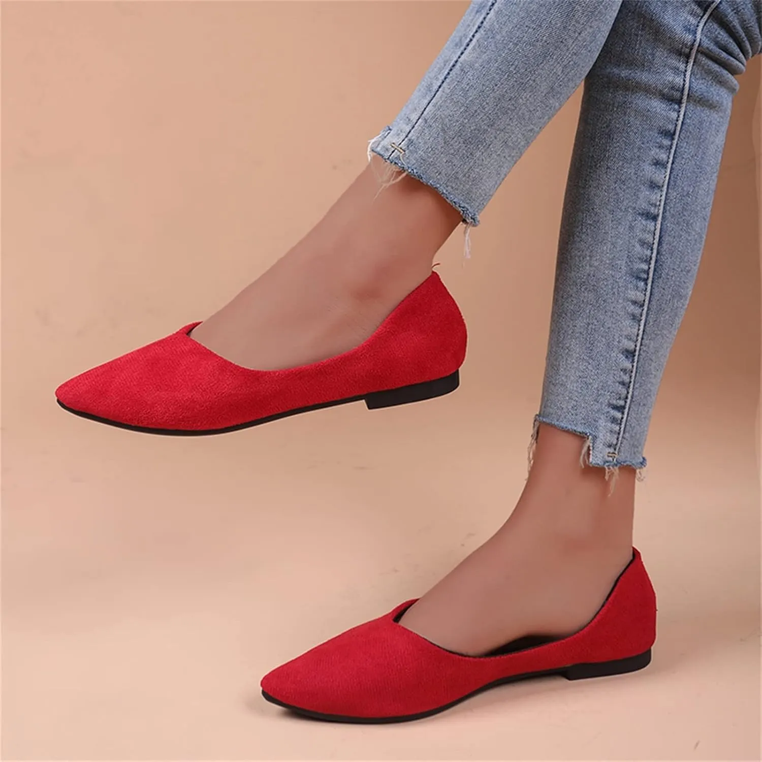 Women's Dress Flat Ballet Low Wedge Ladies Summer Fashion Solid Colour Simple Pointed Women's Ballet Flat Comfortable