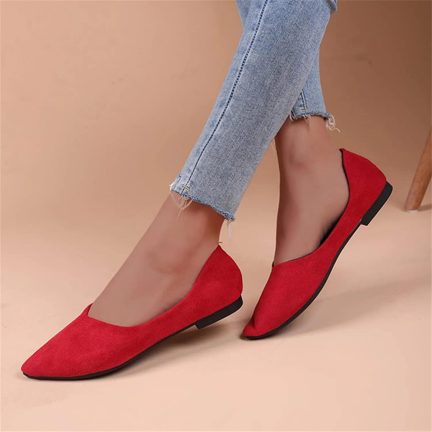 Women's Dress Flat Ballet Low Wedge Ladies Summer Fashion Solid Colour Simple Pointed Women's Ballet Flat Comfortable