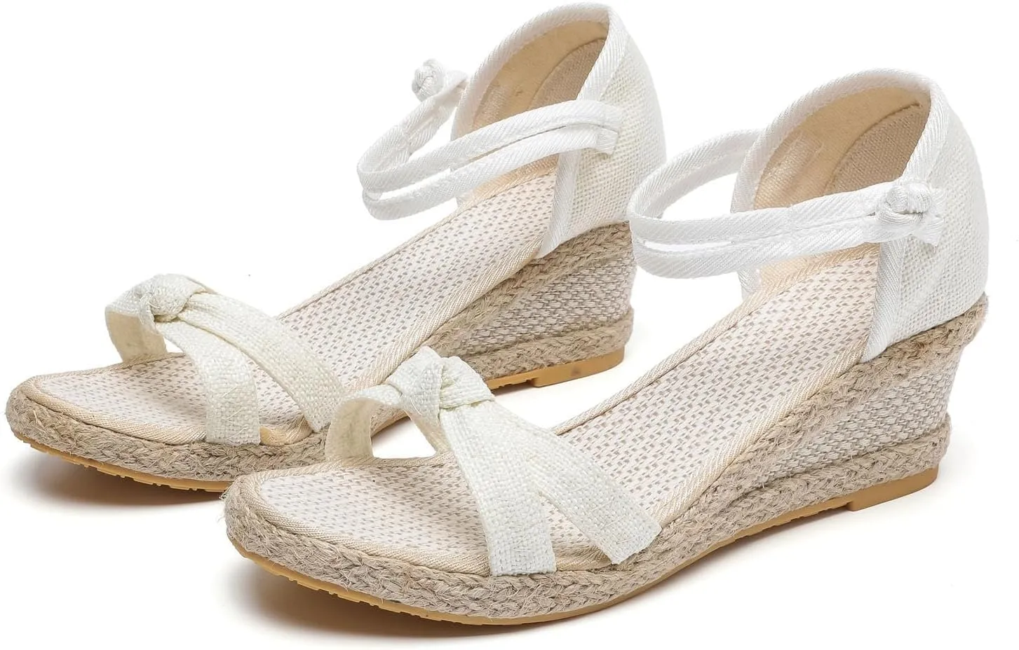 Women's Dressy Summer Sandals Peep Toe Platform Sandals Wedges Ankle Buckle Beach Sandals Woven Canvas Open Toe Sandals