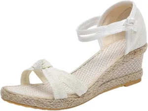 Women's Dressy Summer Sandals Peep Toe Platform Sandals Wedges Ankle Buckle Beach Sandals Woven Canvas Open Toe Sandals