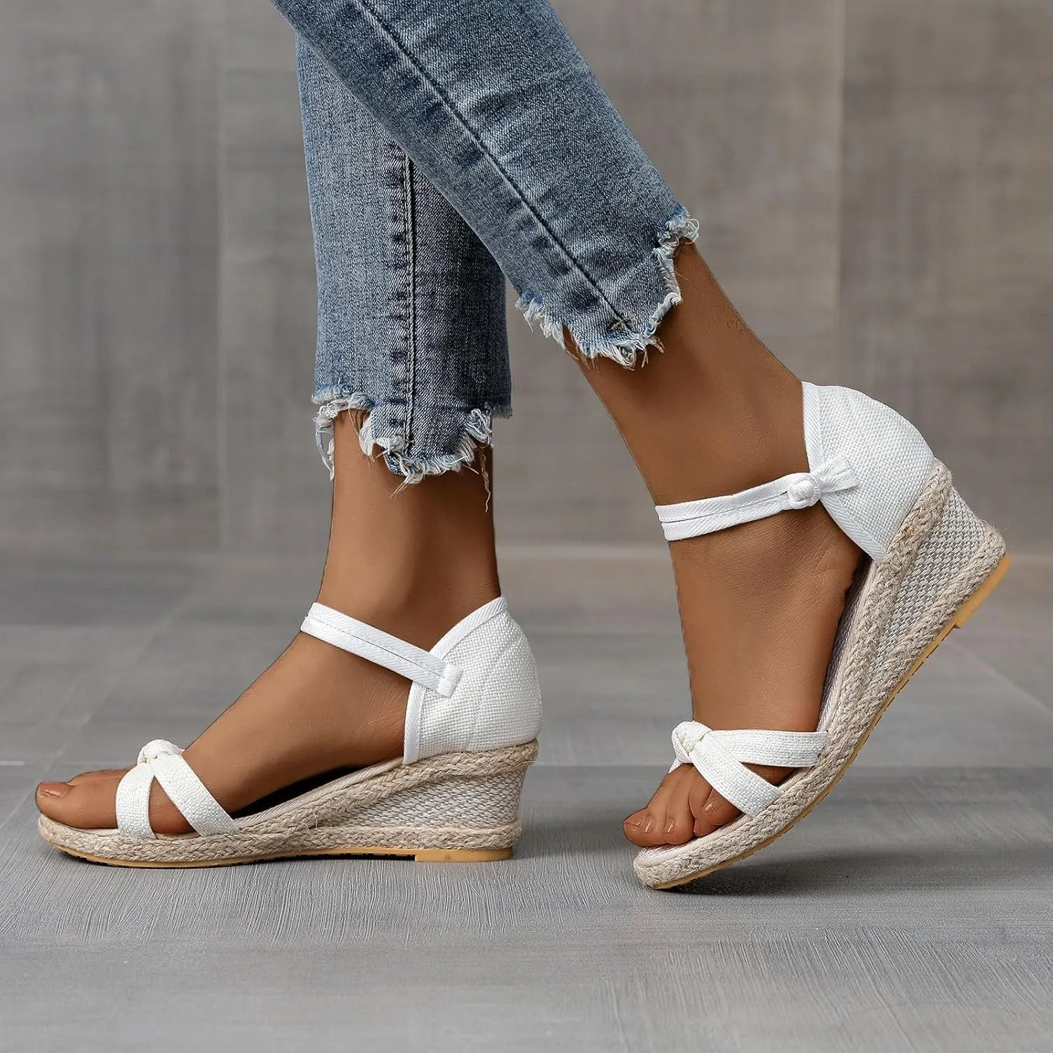 Women's Dressy Summer Sandals Peep Toe Platform Sandals Wedges Ankle Buckle Beach Sandals Woven Canvas Open Toe Sandals