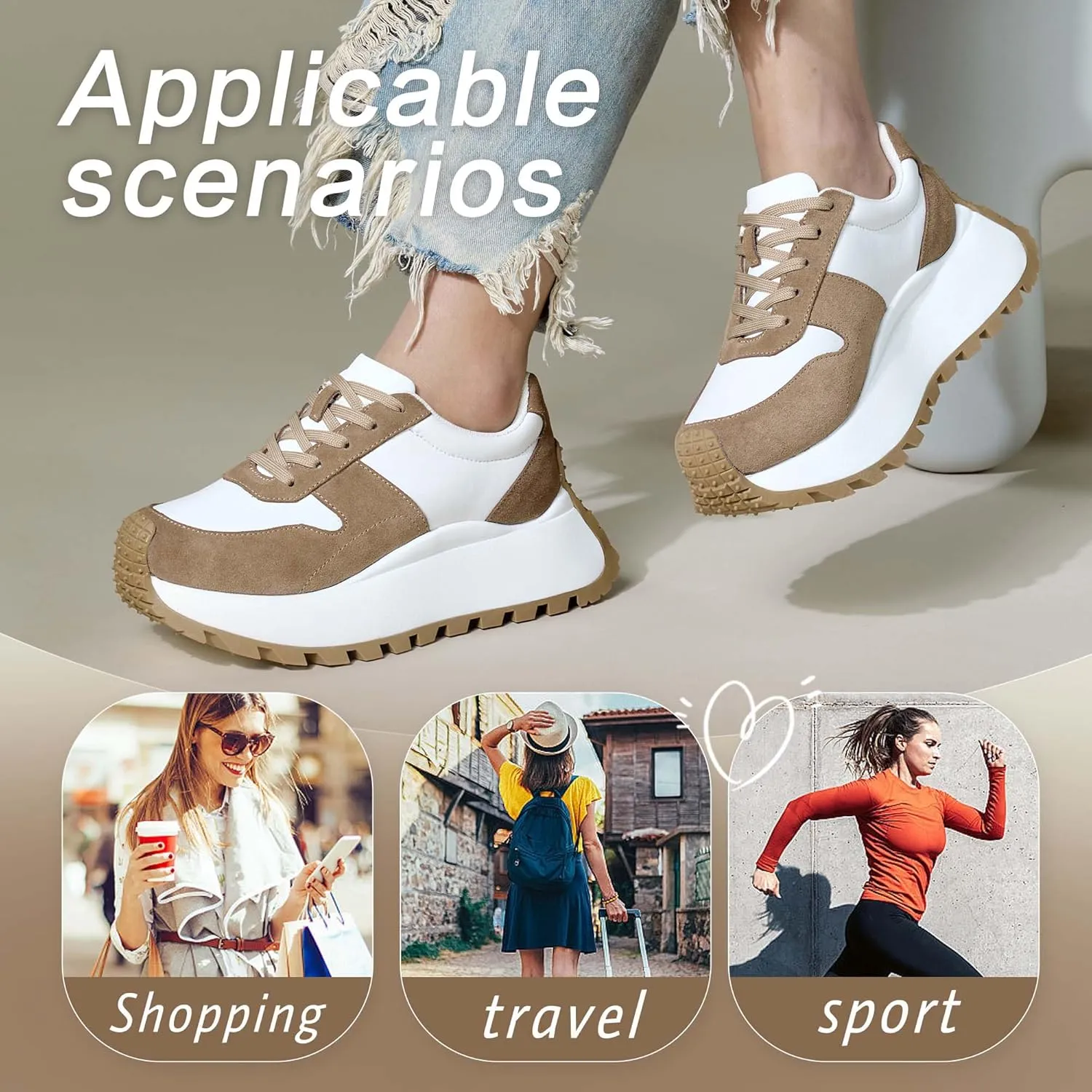 Women's Fashion Sneakers Platform Casual Height Increasing Walking Shoes Retro Running Shoes Outdoor Non-Slip Sports Casual Shoes Women's Chunky Sneakers