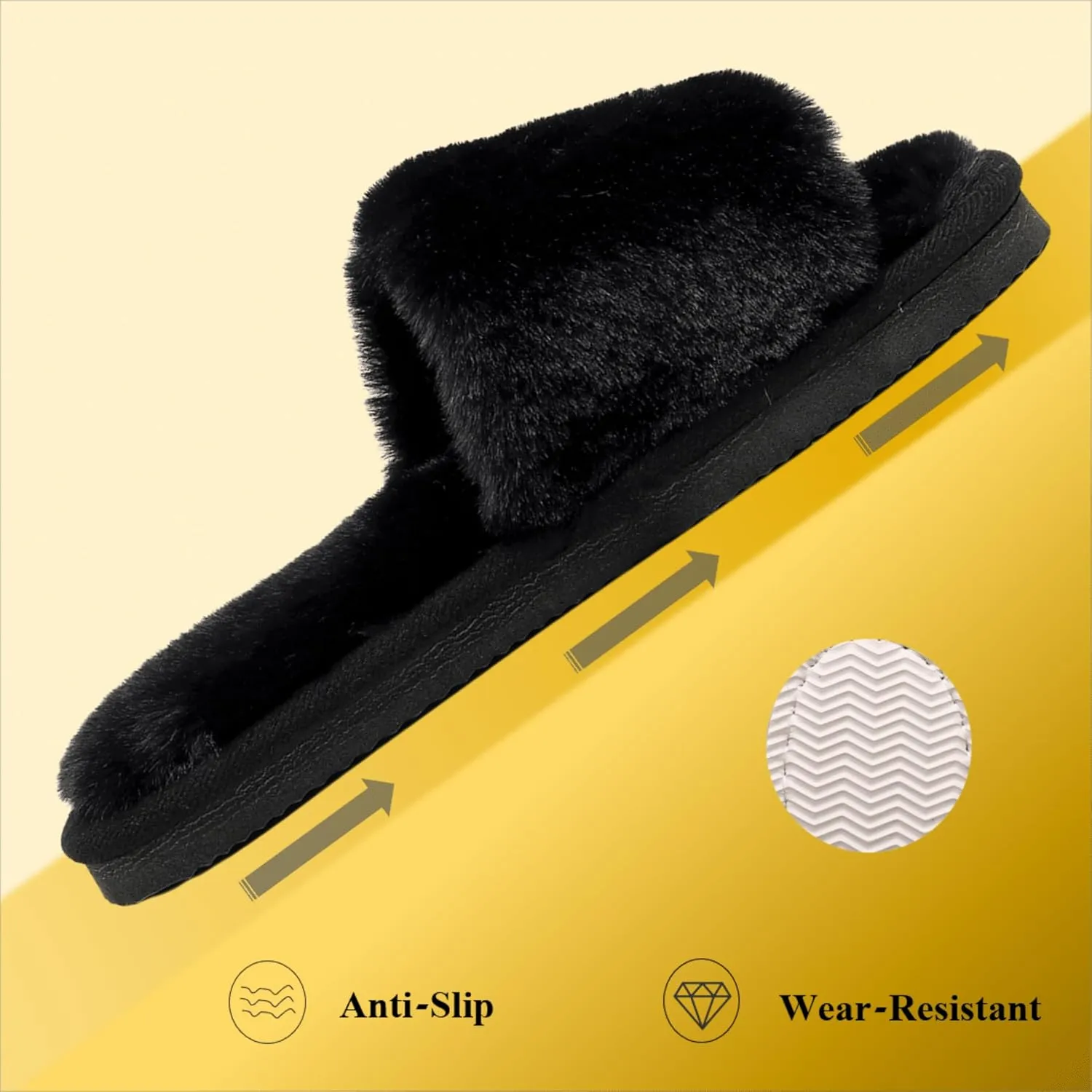 Women's Fuzzy Fluffy Furry Fur Slippers Flip Flop Open Toe Cozy House Memory Foam Sandals Slides Soft Flat Comfy Anti-Slip Spa Indoor Outdoor Slip on