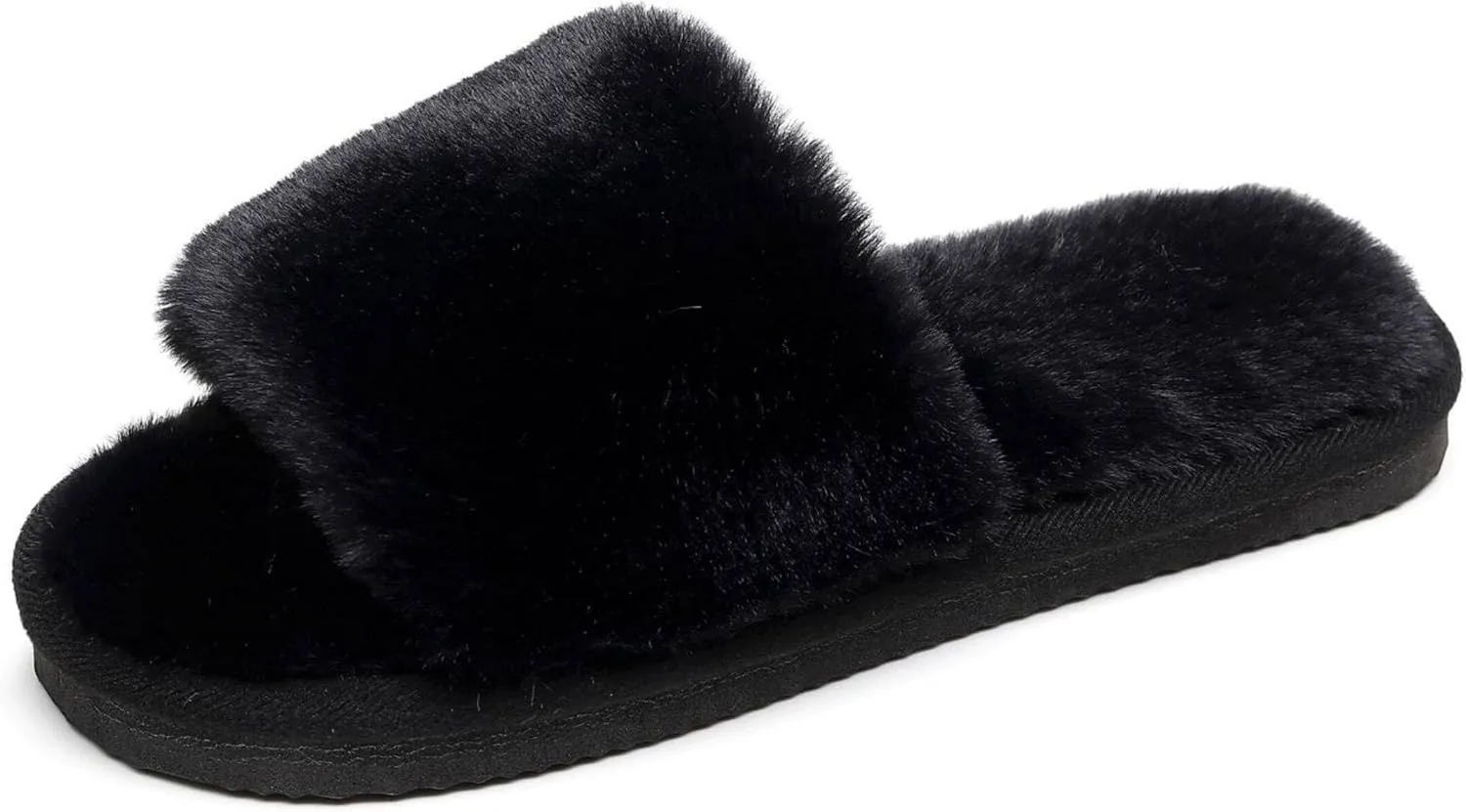 Women's Fuzzy Fluffy Furry Fur Slippers Flip Flop Open Toe Cozy House Memory Foam Sandals Slides Soft Flat Comfy Anti-Slip Spa Indoor Outdoor Slip on