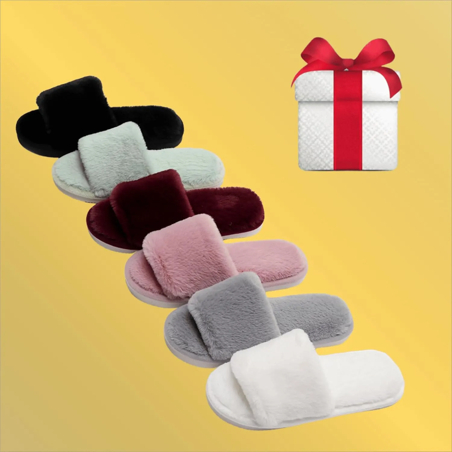 Women's Fuzzy Fluffy Furry Fur Slippers Flip Flop Open Toe Cozy House Memory Foam Sandals Slides Soft Flat Comfy Anti-Slip Spa Indoor Outdoor Slip on