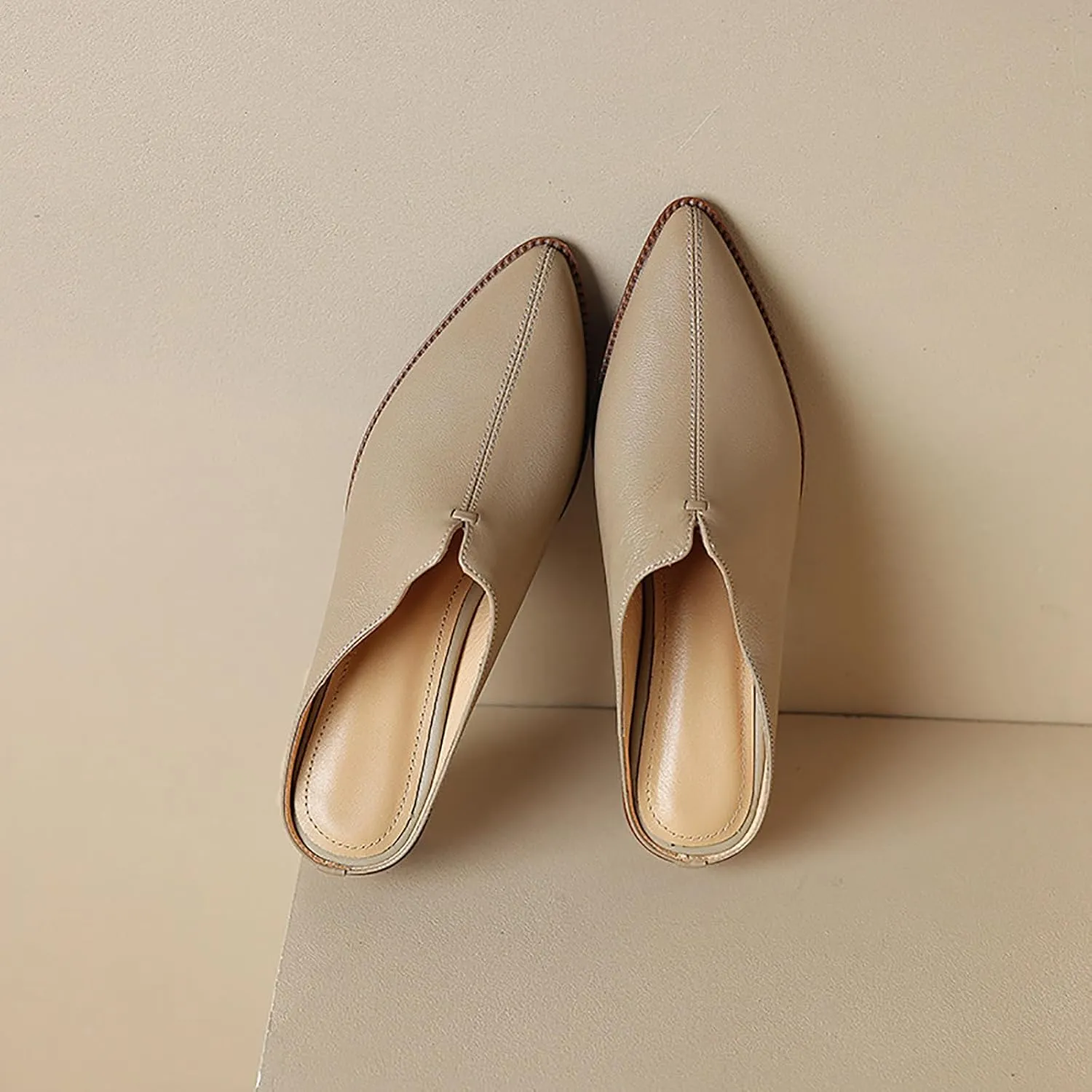 Women's Genuine Leather Closed Toe Chunky Stacked Heel Mules,Fashion Pointed Toe Slingback Comfortable Slip On Low Block Heel Sandals Work Dress Shoes