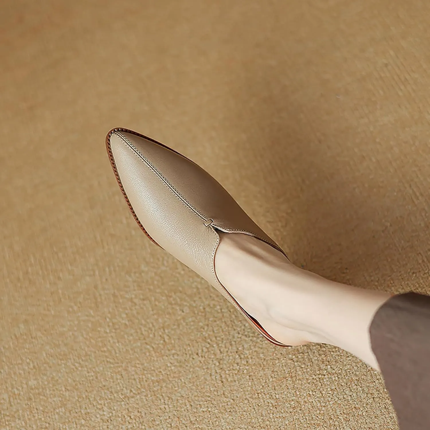 Women's Genuine Leather Closed Toe Chunky Stacked Heel Mules,Fashion Pointed Toe Slingback Comfortable Slip On Low Block Heel Sandals Work Dress Shoes