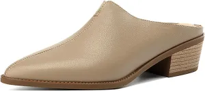 Women's Genuine Leather Closed Toe Chunky Stacked Heel Mules,Fashion Pointed Toe Slingback Comfortable Slip On Low Block Heel Sandals Work Dress Shoes