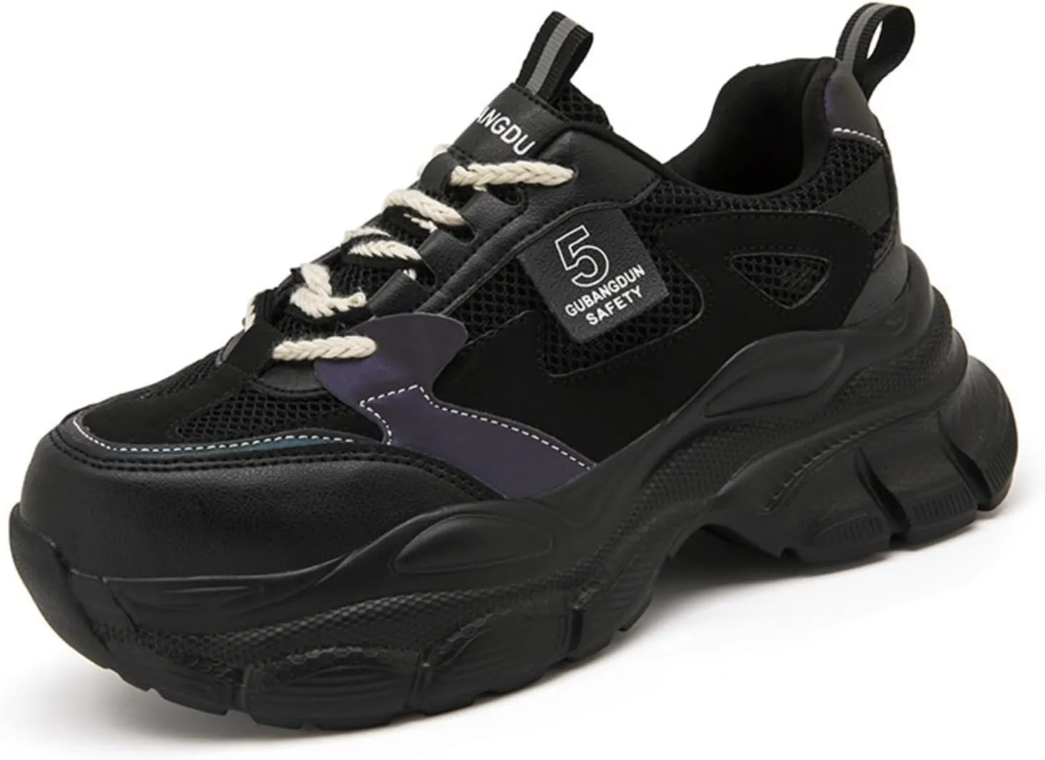 Women's Lightweight PVC Steel Toe Safety Shoes Lace-Up Breathable Chunky Sneakers