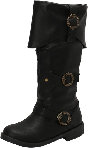 Women's Mid Calf Boots Pirate Boots Knee High Riding Tall Boots Comfortable with Metal Buckle and Zipper Wide Calf