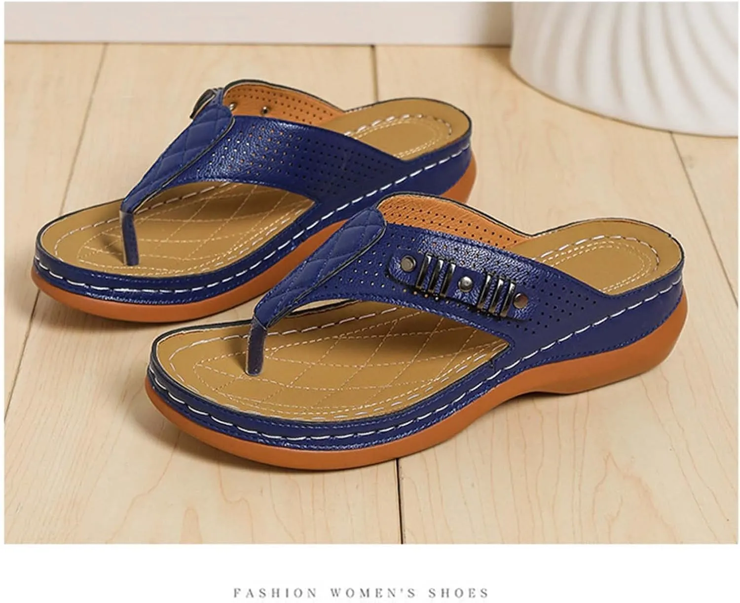 Womens Orthopedic Sandals Comfortable Wedge Flip Flops Summer Casual Thong Straps Clip Toe Slipper Slip-on Slides Lightweight Beach Shoes with Ergonomic Soles