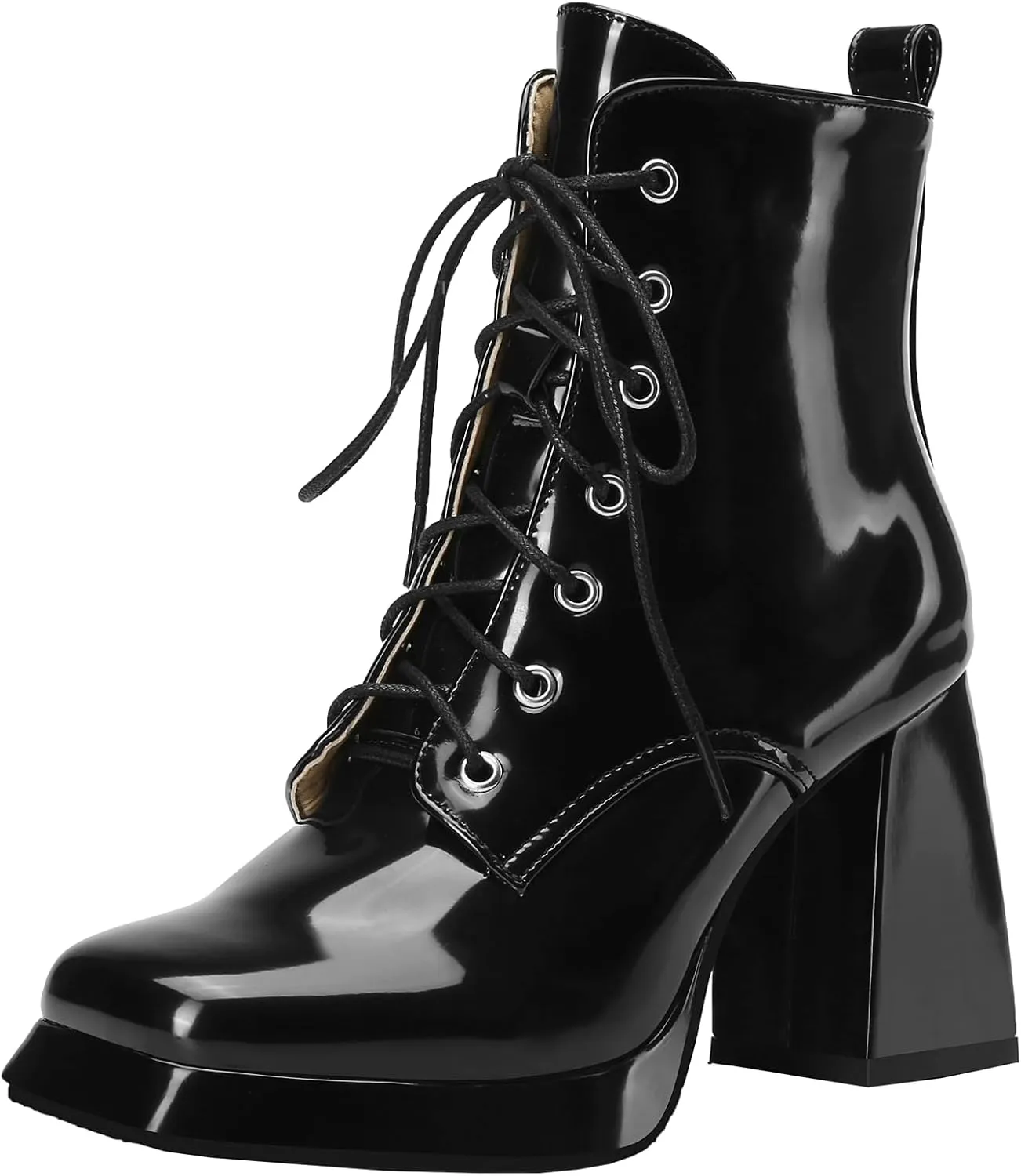Women's Platform Combat Boots Chunky Heel Ankle Boots with Laces