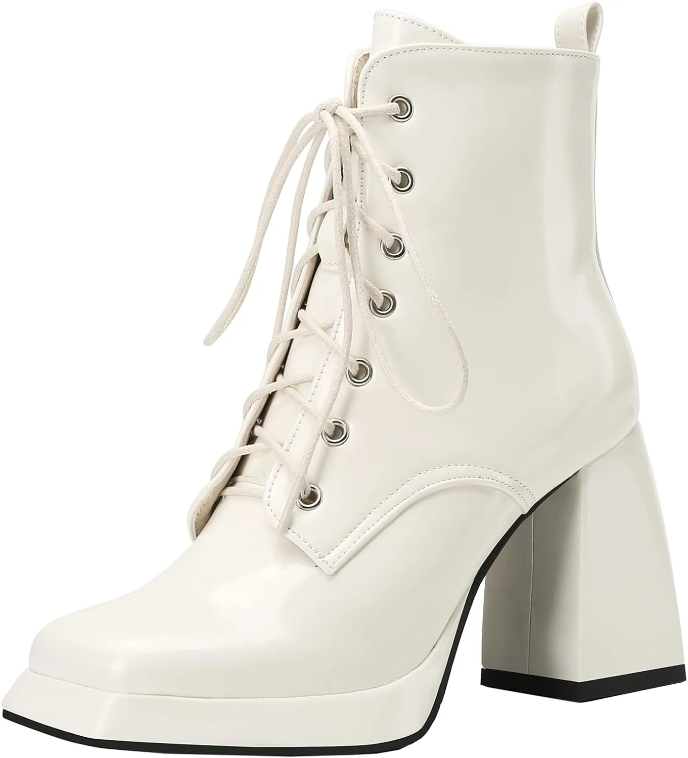 Women's Platform Combat Boots Chunky Heel Ankle Boots with Laces