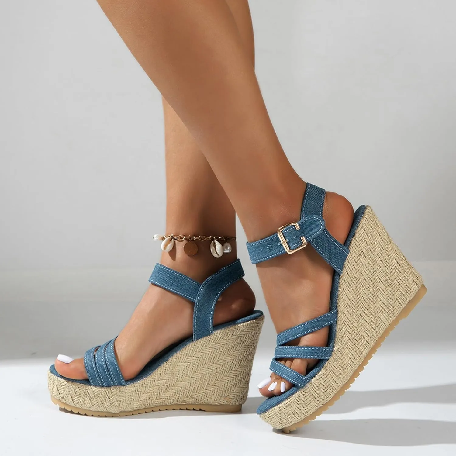 Womens Platform Sandals Casual Elastic Ankle Strap Platform Sandals Womens Flats Slide Sandals Platform Sandals