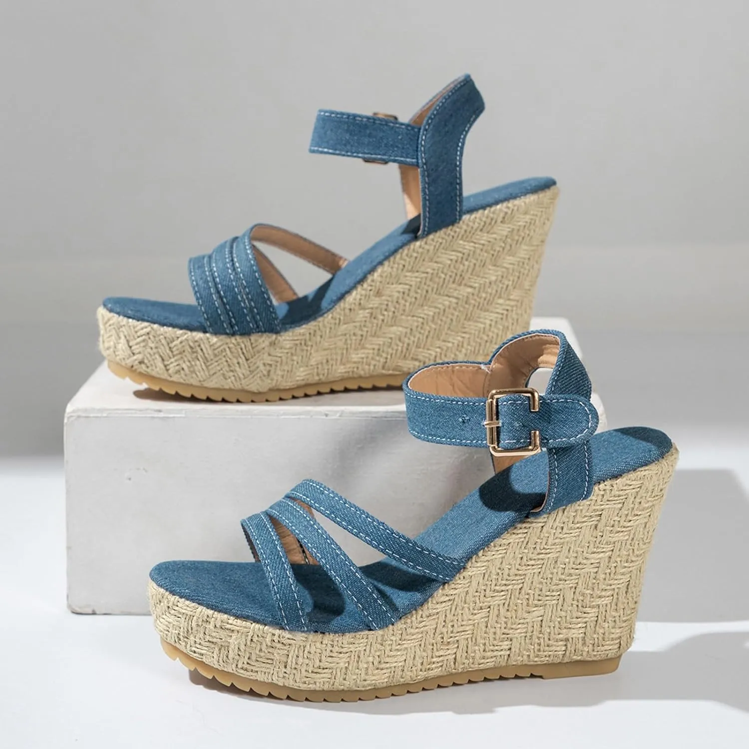 Womens Platform Sandals Casual Elastic Ankle Strap Platform Sandals Womens Flats Slide Sandals Platform Sandals