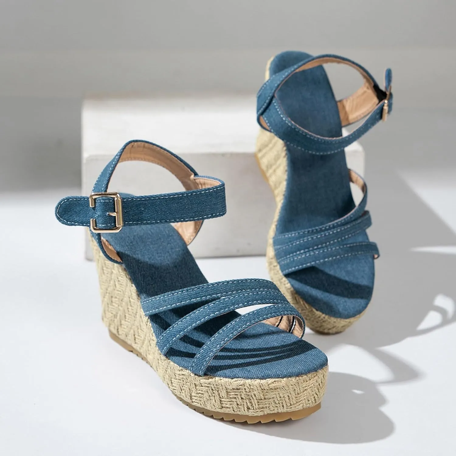 Womens Platform Sandals Casual Elastic Ankle Strap Platform Sandals Womens Flats Slide Sandals Platform Sandals