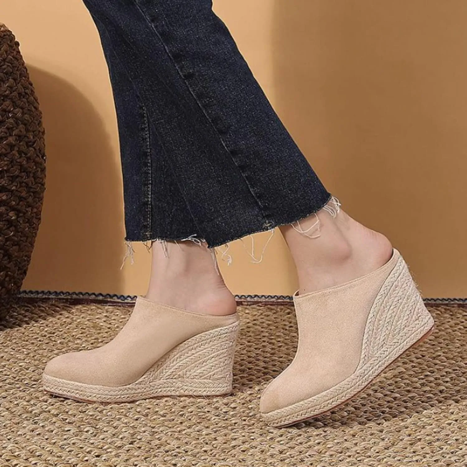 Womens Platform Sandals Pointed Toe Wedge Mules Sandals Travel Closed Toe Slippers Slingback Slip on Dressy Shoes