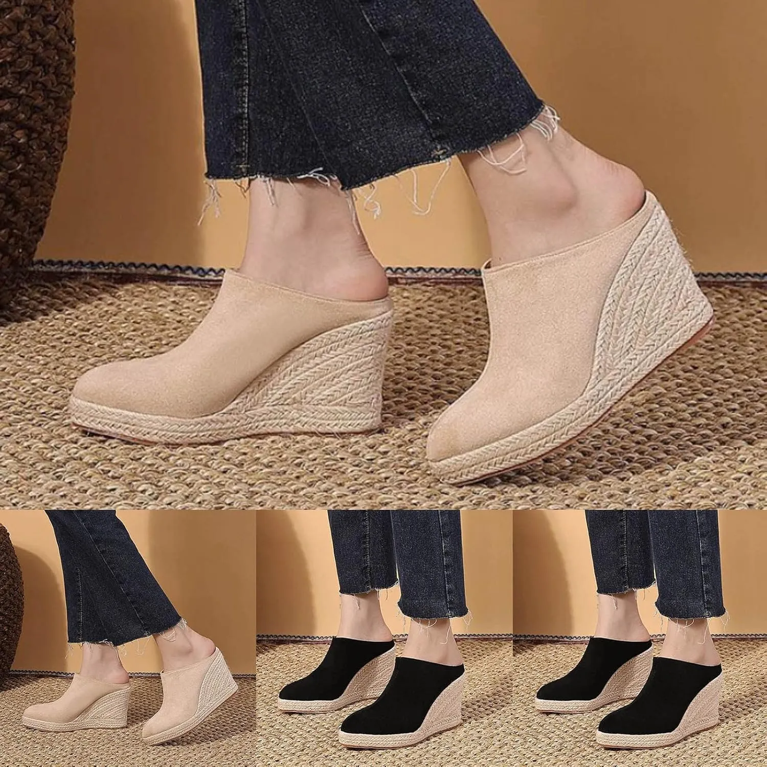 Womens Platform Sandals Pointed Toe Wedge Mules Sandals Travel Closed Toe Slippers Slingback Slip on Dressy Shoes