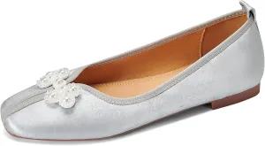 Womens Retro Ballet Flats Classic Slip on Pearl Embroidered Ballerina Shoes Comfortable Soft Square Toe Bride Wedding Dress Flats