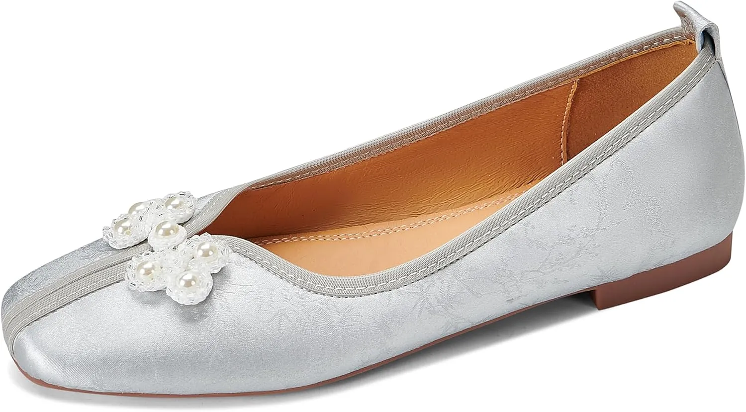 Womens Retro Ballet Flats Classic Slip on Pearl Embroidered Ballerina Shoes Comfortable Soft Square Toe Bride Wedding Dress Flats