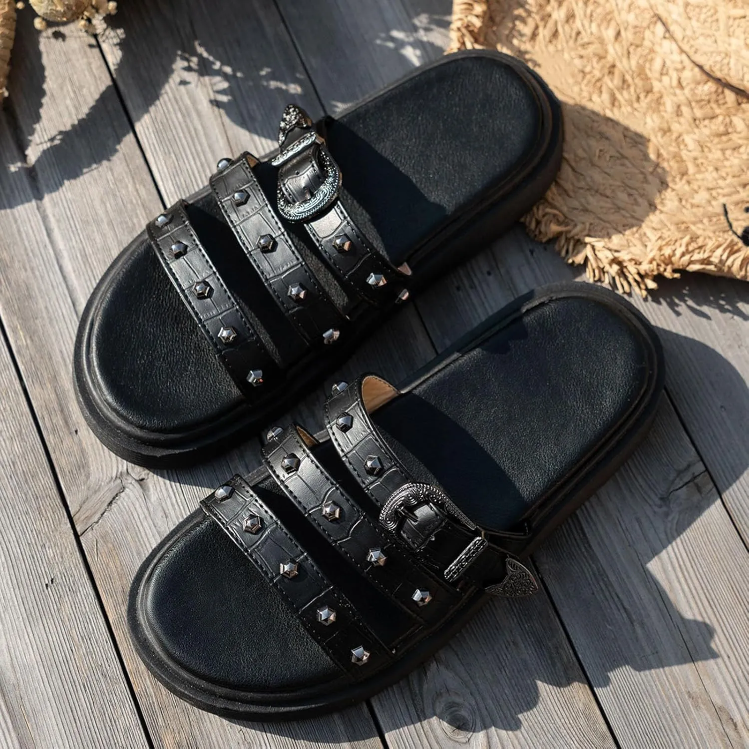 Womens Slide Sandals Open Toe Comfortable Walking Sandals Slip On With Buckle Comfory Memory Foam Sandals Dressy Casual Sandals For Summer