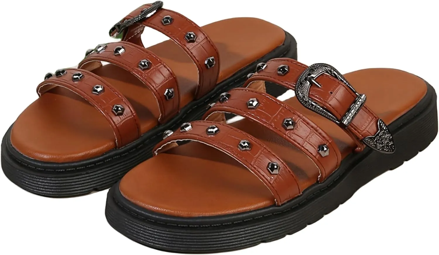 Womens Slide Sandals Open Toe Comfortable Walking Sandals Slip On With Buckle Comfory Memory Foam Sandals Dressy Casual Sandals For Summer