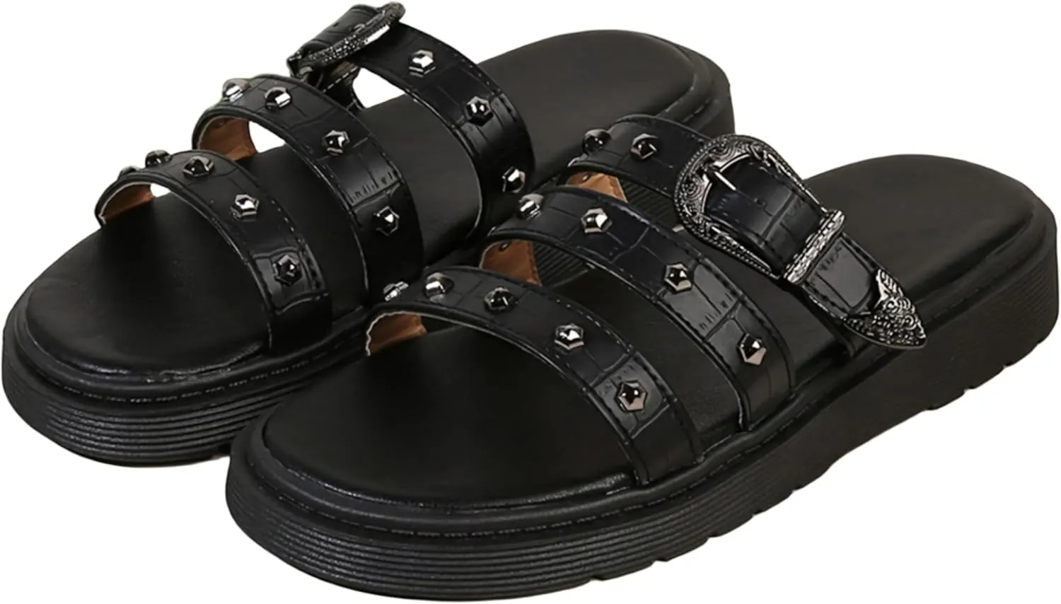 Womens Slide Sandals Open Toe Comfortable Walking Sandals Slip On With Buckle Comfory Memory Foam Sandals Dressy Casual Sandals For Summer