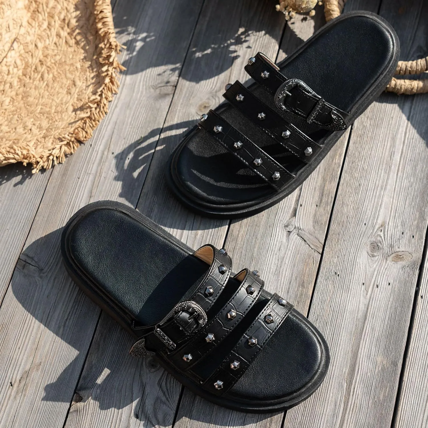 Womens Slide Sandals Open Toe Comfortable Walking Sandals Slip On With Buckle Comfory Memory Foam Sandals Dressy Casual Sandals For Summer
