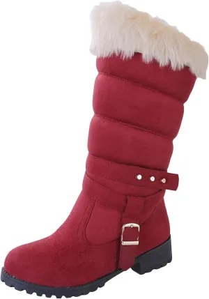 Women's Snow Boots Fuzzy Fashion Winter Fur Lined Insulated Warm Womens Boots Mid-Calf Fleece Furry Soft Cozy Boots Slip on