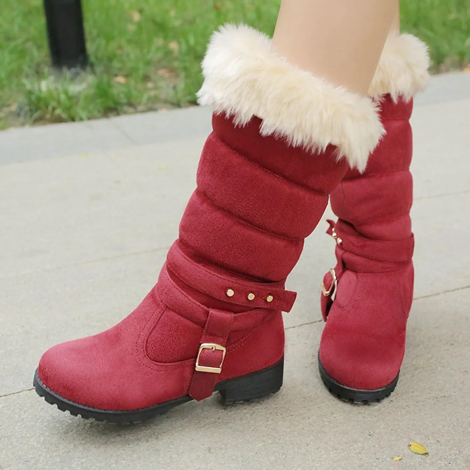 Women's Snow Boots Fuzzy Fashion Winter Fur Lined Insulated Warm Womens Boots Mid-Calf Fleece Furry Soft Cozy Boots Slip on