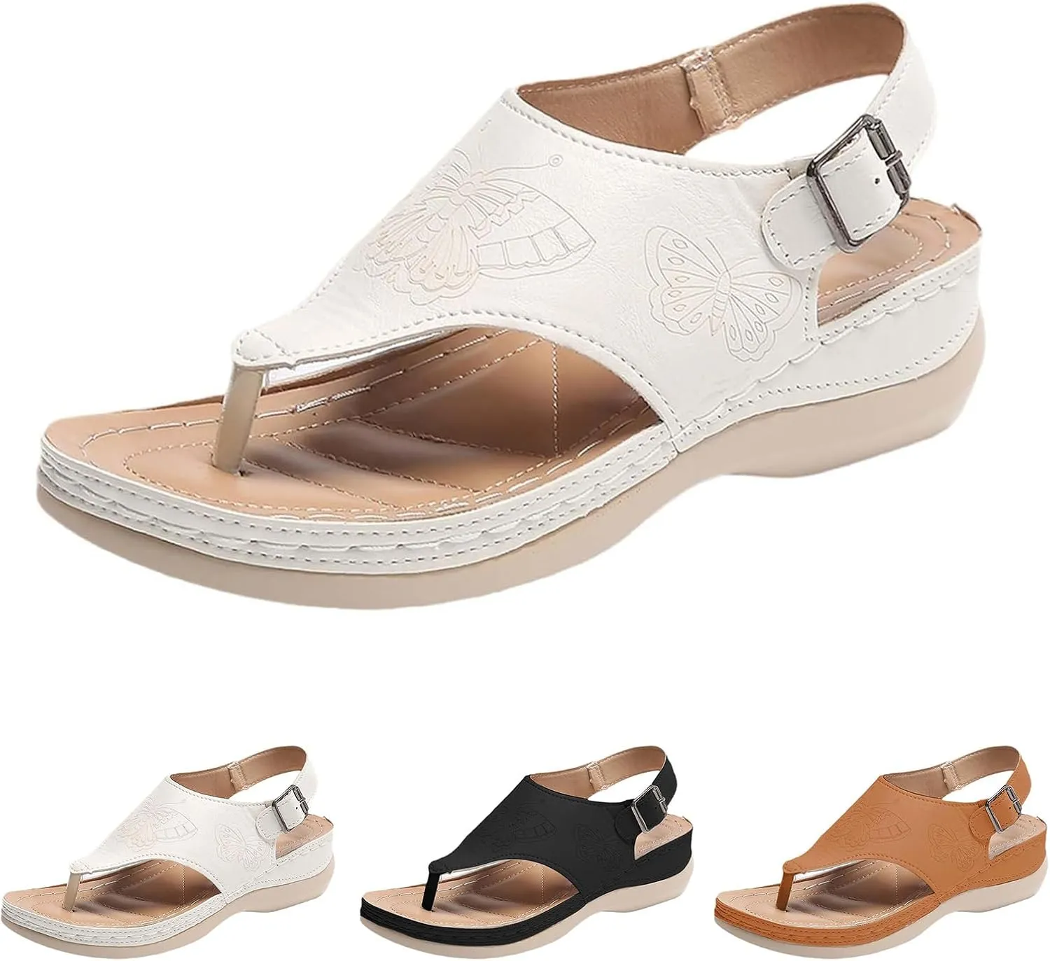 Womens Summer Sandals Arch Support Sandals Orthopedic Comfortable Non Slip Sandal Casual to Dressy T-Strap Thong Walking Flat Sandal