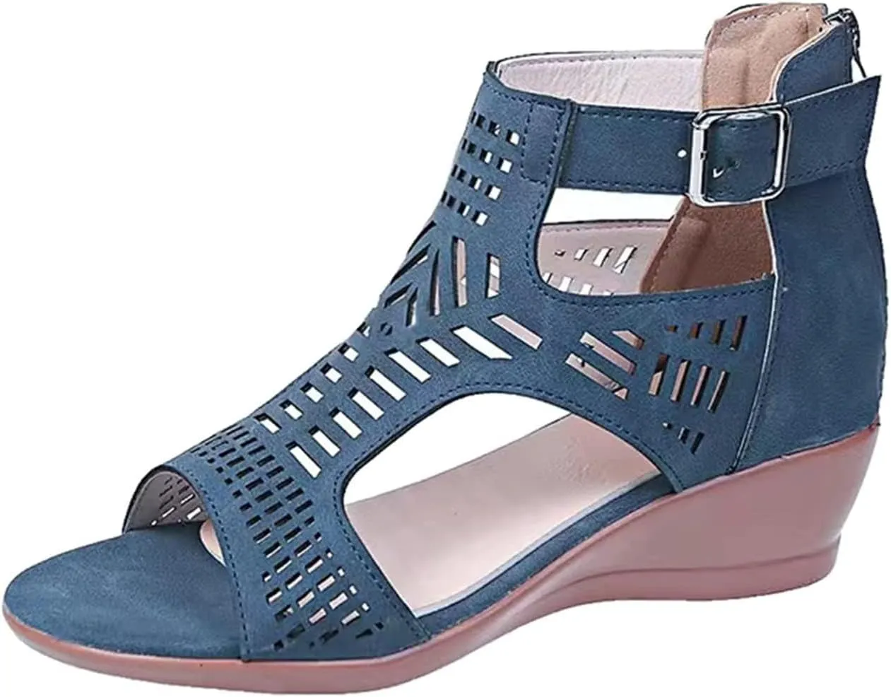 Womens Wedge Sandals Black Bohemian Cutout Open Toe Summer Wedge Party Sandals Casual Comfort Summer Cover Heel Dressy Cutout Beach Shoes Roman Retro Sandal