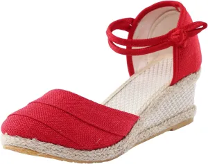 Women's Wedge Sandals Closed Toe Espadrille Sandals With Ankle Wrap Classic Summer Platform Sandals Dressy Canvas Sandals