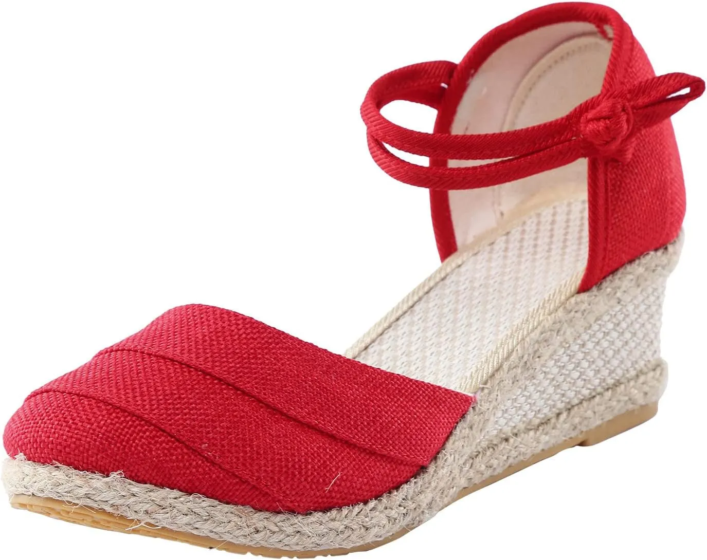 Women's Wedge Sandals Closed Toe Espadrille Sandals With Ankle Wrap Classic Summer Platform Sandals Dressy Canvas Sandals