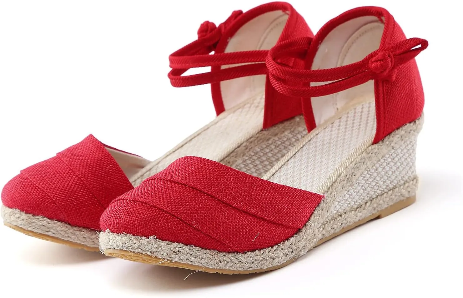 Women's Wedge Sandals Closed Toe Espadrille Sandals With Ankle Wrap Classic Summer Platform Sandals Dressy Canvas Sandals