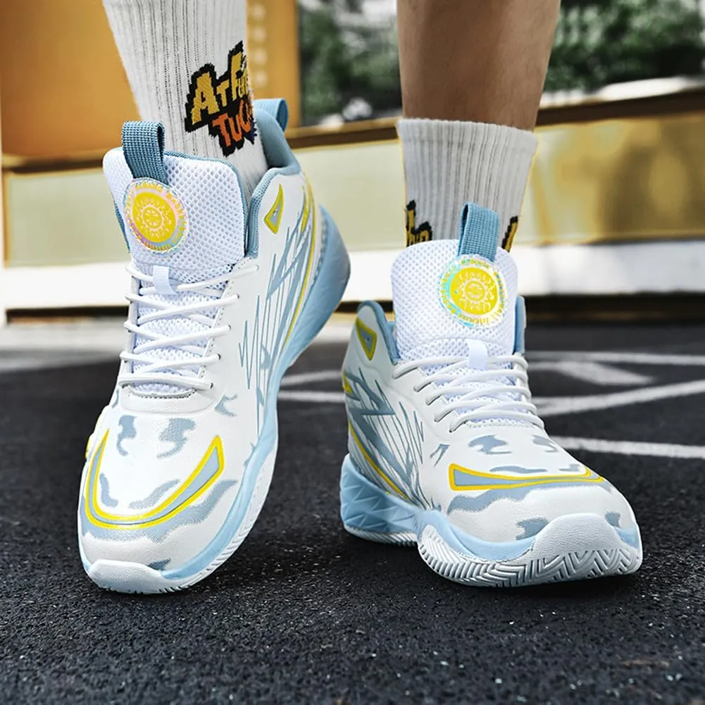 YAXE Unisex High Top Breathable Mesh Basketball Shoes Lightweight Shock Absorption and Training Sneakers